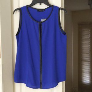 NWT - Royal Blue Sleeveless Top Trimmed in Faux Black Leather - Small